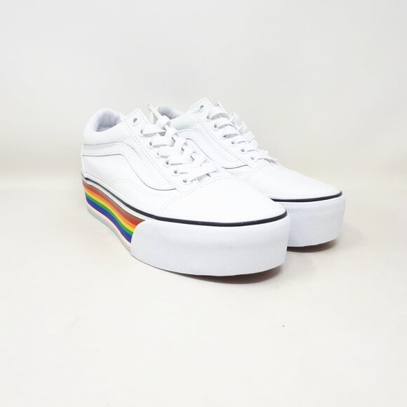 Vans Old Skool Stackform Platform Shoe Sneaker White Pride Mens 7 / Womens 8.5 - Picture 4 of 12